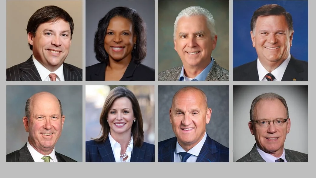 The new Alabama Growth Alliance will include, clockwise from upper left, Angus Cooper III, Helena Duncan, Macke Mauldin, Jimmy Rane, Bruce Culpepper, Jeff Peoples, Allison Ross and John Turner. (contributed)